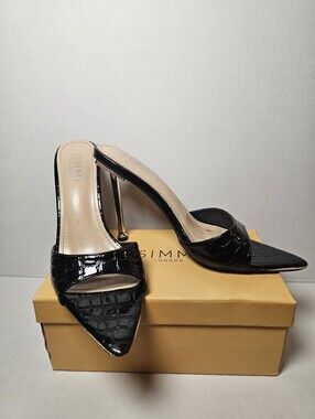 Simmi London Sexy Black Patent Leather Croc Pointed Mule Heels US9 UK7 EU40